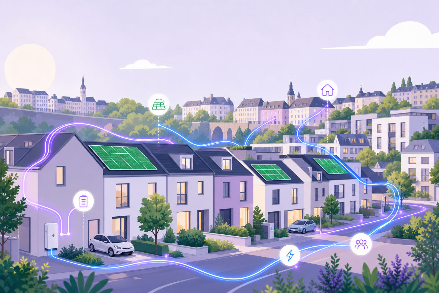 Luxembourg homes sharing solar energy in a community